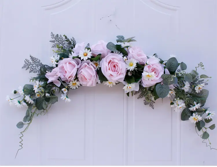 कृत्रिम फूल सिर गुलाब हस्तनिर्मित पुष्पांजलि 75cm दरवाजा सरदल फूल ट्रिम पट्टी शादी/पार्टी/गृह सजावट चाय गुलाब माला