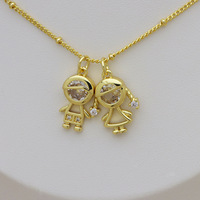 HD1307 Breloques pour couple garçon-fille, plaqué or 18 carats, micro-pavé CZ, pendentif romantique, accessoires de bijoux pour collier DIY, vente chaude