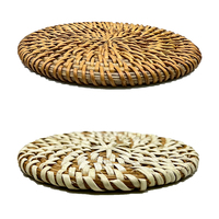 Tapis de rangement décoratif rond en rotin blanc naturel tissé à la main pour fruits, aliments et tasses à thé