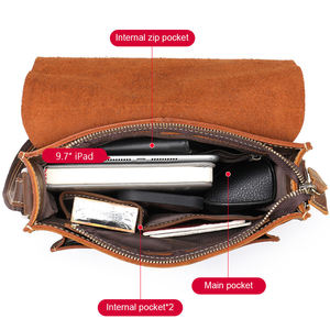 Crazy Horse Sac messager en cuir véritable pour hommes Style vintage Crossbody Shoulder Satchel - Product Image 5