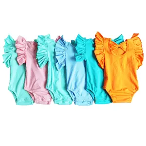 婴儿连体衣婴儿服装连体衣针织棉一体式服装颤动袖女孩针织服装婴儿连体衣