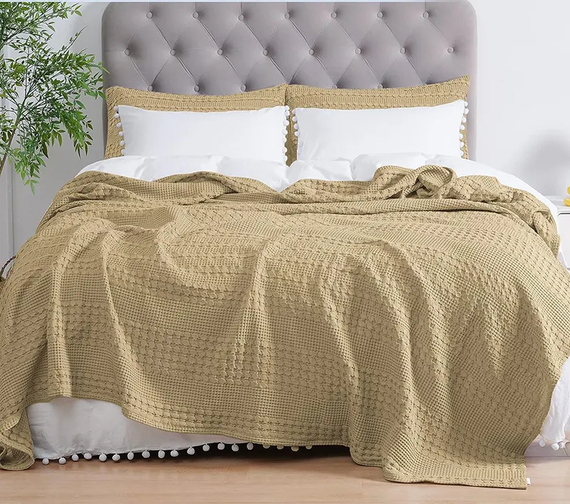 100% Algodão Waffle Weave Cobertor Leve Cobertor para Toda a Temporada Respirável e Pele-Friendly Cobertor para Sofá-cama Sofá