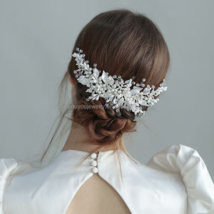 Moda perline fatte a mano in cristallo foglia di metallo accessori per copricapo da sposa pettine laterale per feste da ballo - Product Image 5