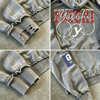 Sweat à capuche vintage pour homme, personnalisé, style streetwear, patchwork, broderie, coupe courte, en coton épais, délavé à l'acide, effet usé, avec fermeture éclair
