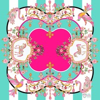 Tapis de Mahjong Vert Clair à Rayures Hibiscus, Grille Tissée Rose, Bordure Flamant Rose et Palmier, Antidérapant, pour Table de Jeu Coastale