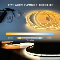 Kit de bande lumineuse LED COB 24V CCT réglable et dimmable 2700K-6500K, kit de ruban LED découpable avec télécommande et alimentation