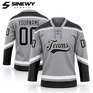 SINEWY SPORTS Maillot de Hockey sur Glace Personnalisé Sublimé Unisexe Sans Manches Col en V Rétro 100% Polyester Séchage Rapide Respirant Gris Noir - Product Image 1