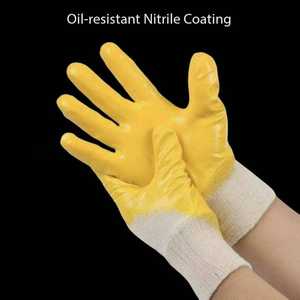 قطني أصفر متشابك نيتيل NBR <span class=keywords><strong>3</strong></span>/<span class=keywords><strong>4</strong></span> لون برتقالي اللون قفازات أمان للعمل NBR للبناء والاستخدام الصناعي - Product Image 4
