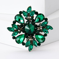 Bros Kristal Bunga Multi Kelopak Vintage, Bingkai Logam Antik Berlapis Emas, Pin Berhiaskan Rhinestone Berkilau Campuran Potongan Campuran