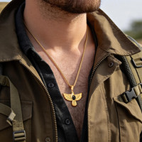 Collier pendentif mode superposé en acier inoxydable plaqué or 18 carats, motif aile d'ange et aigle, style vintage français