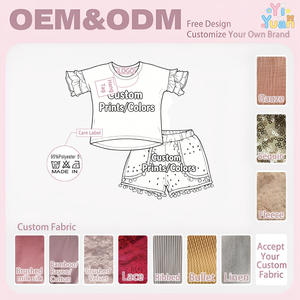 Conjuntos <span class=keywords><strong>de</strong></span> Ropa para Niñas con Estampados Personalizados, Diferentes Tallas y Estilos, Top <span class=keywords><strong>de</strong></span> Manga Corta con Volantes y Gráficos <span class=keywords><strong>de</strong></span> Letras, Pantalones Cortos con Pompones, <span class=keywords><strong>Precio</strong></span> al por Mayor - Product Image 2