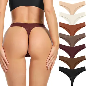 Airtamay Factory Wholesale Logo Label Custom Women Thongs V String Panties Seamless Soft Women Ice Silk Underwear