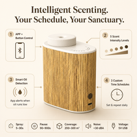 Diffuseur de parfum grain de bois 60ml sans fil avec alerte d'huile via application, couvre 200-300m², 5 niveaux, 3 minuteurs, ultra silencieux (<30dB), 4 couleurs, personnalisable OEM