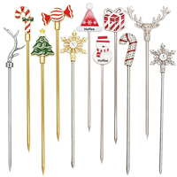 Palillos de Acero Inoxidable Personalizados para Regalo de Navidad, Herramienta de Barra Decorativa, Palillos para Cócteles, Palillos para Frutas, Adorno para Comida