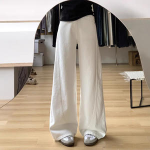 Jeans Bianchi a Vita Alta Casual Lavati a Gamba Larga per Donna Vestibilità Comoda Drappeggiati Dritti con Effetto Snellente ad Asciugatura Rapida - Product Image 2