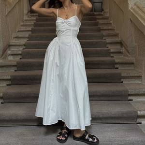 2025 alla moda abito bianco senza schienale lungo fino al pavimento da donna stile donna gonna a schiena naturale intrecciata - Product Image 2