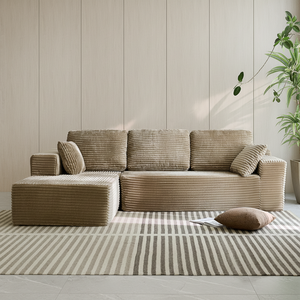 شحن مجاني متوفر في المخزون أريكة مقطعية على شكل حرف L بدون هيكل داخلي من قماش الكوردروي الفاخر بطول 104 بوصة لغرفة المعيشة، تعبئة في صندوق، أريكة مضغوطة - Product Image 1