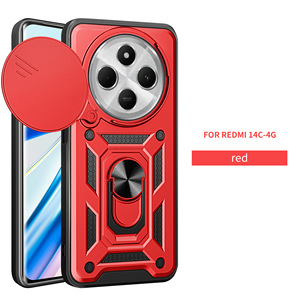 Coque de téléphone antichoc en TPU et PC avec protection magnétique, <span class=keywords><strong>couverture</strong></span> intégrale, cache-caméra coulissant et support, personnalisable, MOQ 30 pièces, modèle Redmi 14C, couleur rouge - Product Image 3