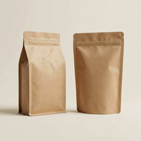 Sacs à café en papier kraft de qualité alimentaire avec valve et fermeture éclair, pochette autoportante, emballage personnalisé, fond plat
