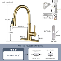 Robinet de cuisine robuste en acier inoxydable SUS 304 avec douchette extractible et plaque de fixation, Robinet mélangeur de cuisine doré