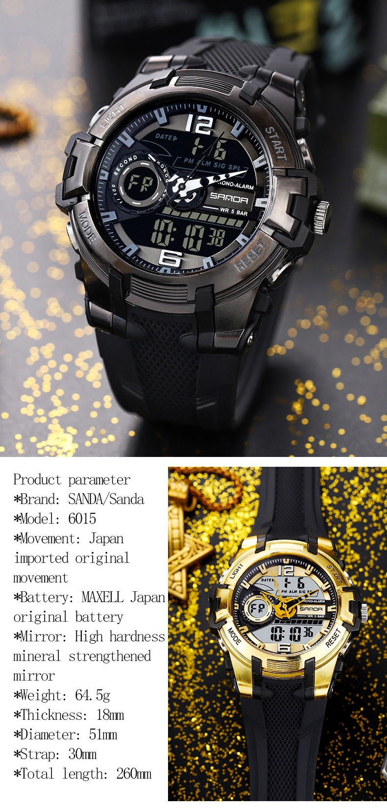 時計 SANDA SANDA 6235 Watches for Man New Sports Wine Barrel Man Watch Alarm