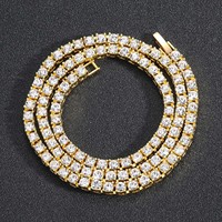 Collier Tennis Classique RQ Micro 3/5mm avec Zircons Cubiques Sertis et Nouveau Fermoir Rabattable, Bijou Hip Hop pour Cadeau de Fête