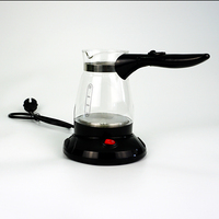 Bouilloire électrique turque sans fil 0,6 L en verre avec poignée pliable, chauffage à 360 degrés, arrêt automatique et protection contre l'ébullition à sec