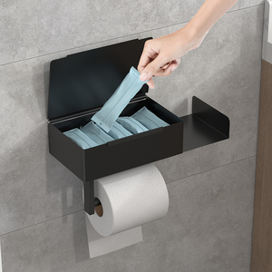 Erogatore per salviettine umidificate per bambini contenitore in tessuto nero e supporto per cellulare ripiano laterale per WC - Product Image 3