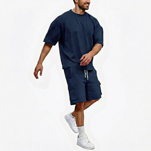Ensemble décontracté 2 pièces pour homme grande taille, respirant et à séchage rapide, t-shirt à manches courtes et short, col rond, pour l'entraînement, la gym, l'été - Product Image 1