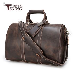 Bolso de viaje de cuero Crazy Horse para hombre de Tiding, gran capacidad, 56-75L, color sólido, para viajes de ocio. - Product Image 2