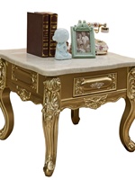Table basse de style européen, petite table carrée avec cadre en bois, plateau en marbre, meubles de maison avec espace de rangement et motifs sculptés TD08
