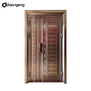 Porte de sécurité haut de gamme en acier inoxydable avec panneau de verre à motifs, cadre finition or, taille personnalisée pour <span class=keywords><strong>entrée</strong></span> de <span class=keywords><strong>villa</strong></span> de luxe - Product Image 5