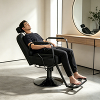 Fauteuil de coiffure intelligent et réglable moderne avec accoudoirs en acier inoxydable SS304 et base hydraulique en métal pour salon, studio et barbier