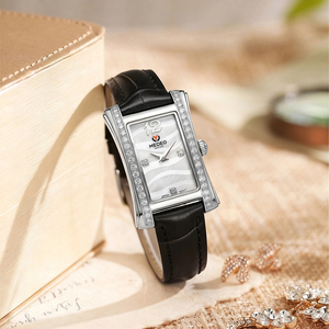 Nouvelle montre à quartz pour <span class=keywords><strong>femme</strong></span> Diamond Rose, luxe, verre minéral, cadran carré, boîtier en acier inoxydable, bracelet en cuir, étanche - Product Image 5
