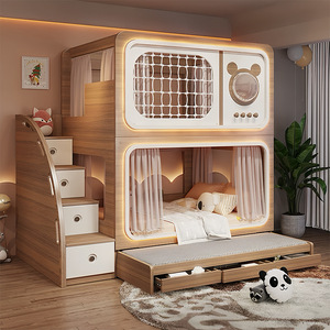 Cama Litera Infantil Color Madera, Cama Doble sobre Doble para Espacios Pequeños, Cama Litera para Padres e Hijos - Product Image 3