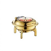 KUNTAI Luxuriöser Goldener Rechteckiger Gehämmerter Edelstahl Alkoholbetriebener 6L Hydraulischer Chafing Dish Buffet-Ofen A++ Energieeffizienz