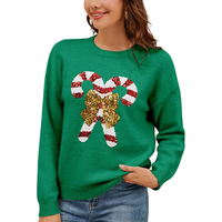 Pull en tricot pour femme, col rond, manches longues, à sequins et nœud, style décontracté et tendance, collection Automne Hiver Noël