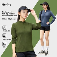 T-shirt thermique à manches longues pour femme en laine mérinos légère, coupe-vent, extensible dans quatre directions, séchage rapide, pour activités de plein air et course à pied