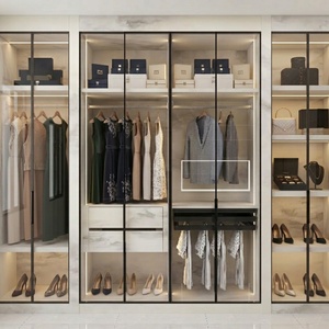 Sistema de Vestidor a Medida con Puertas de Vidrio |   Armario Moderno de Madera |   Muebles para Dormitorio de Villa - Product Image 2