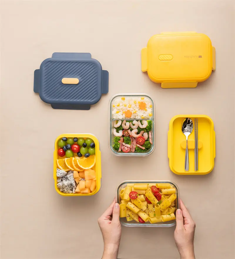 Pinmoo Keuken Glas Luchtdicht Nemen Takeaway Voedsel Opslag Containers Lunch Bento Box Met 3 Compartiment