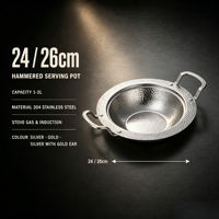 Marmite de service en acier inoxydable 304 martelé, 24 cm et 26 cm, avec double poignée, pour fruits de mer, écrevisses et plats secs, ustensile de cuisson pour restaurant