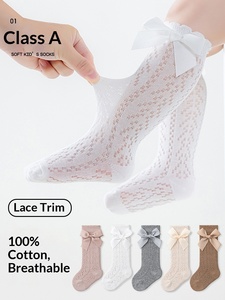Calzini per Bambina 0-1-3 Anni, in Cotone Traspirante con Fiocco, Lunghi e Alti, Anti-zanzare, Ideali per l'Estate - Product Image 1