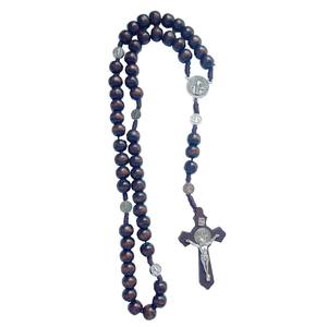 가톨릭 묵주 십자가 종교 보석 성 베네딕토 매력 십자가 펜던트 예수 10mm 나무 구슬 수제 묵주 도매 - Product Image 3