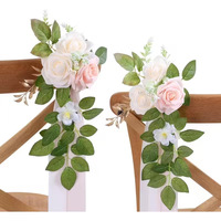 Nieuwe aanwinst: Kunstzijde rode bloemen bruiloft gangpad stoeldecoraties met lint - handgemaakt