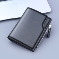 Dompet Kulit PU Pria Dompet Pendek Lipat Tiga 13 Slot Kartu Tempat Kartu Multi Saku Koin Ritsleting Dompet Bisnis Ringkas untuk Pria