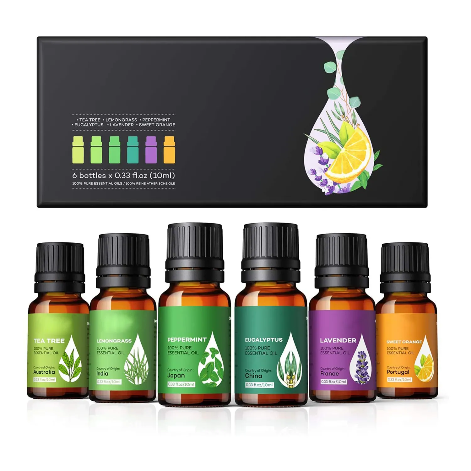 Natürliches 6-Duft-Aromatherapie-Geschenkset 10ml Private Label reines ätherisches Öl-Set