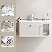Meuble de salle de bain style crème français, meuble de salle de bain en bois massif avec peinture cuite, lavabo combiné, lavabo intégré en céramique