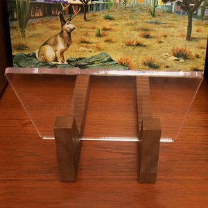 Soporte de exhibición de álbum de madera para escritorio, soporte de almacenamiento de discos de vinilo de madera con acrílico transparente (<span class=keywords><strong>Color</strong></span> <span class=keywords><strong>nogal</strong></span>), venta al por mayor - Product Image 3