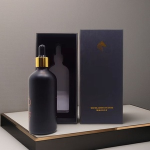 Luxury 50ml 100ml Face Care Serum Essential Oil Matte Black Frosting Glass Dropper Bottle with Screen Printed Paper Gift <b>Box</b> - Product Image 1