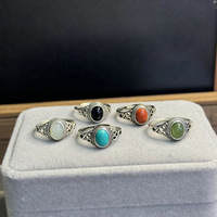 Bague Pietrope Unisexe Ajustable en Argent Sterling S925 Plaqué Or, Sertie de Pierres Rouge Agate et Turquoise, Style Vintage Ethnique, Modèle Simple GOLDIX